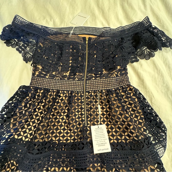 NWT Self-Portrait Navy Guipure Lace Maxi Dress - Size: 10 US - Picture 6 of 12